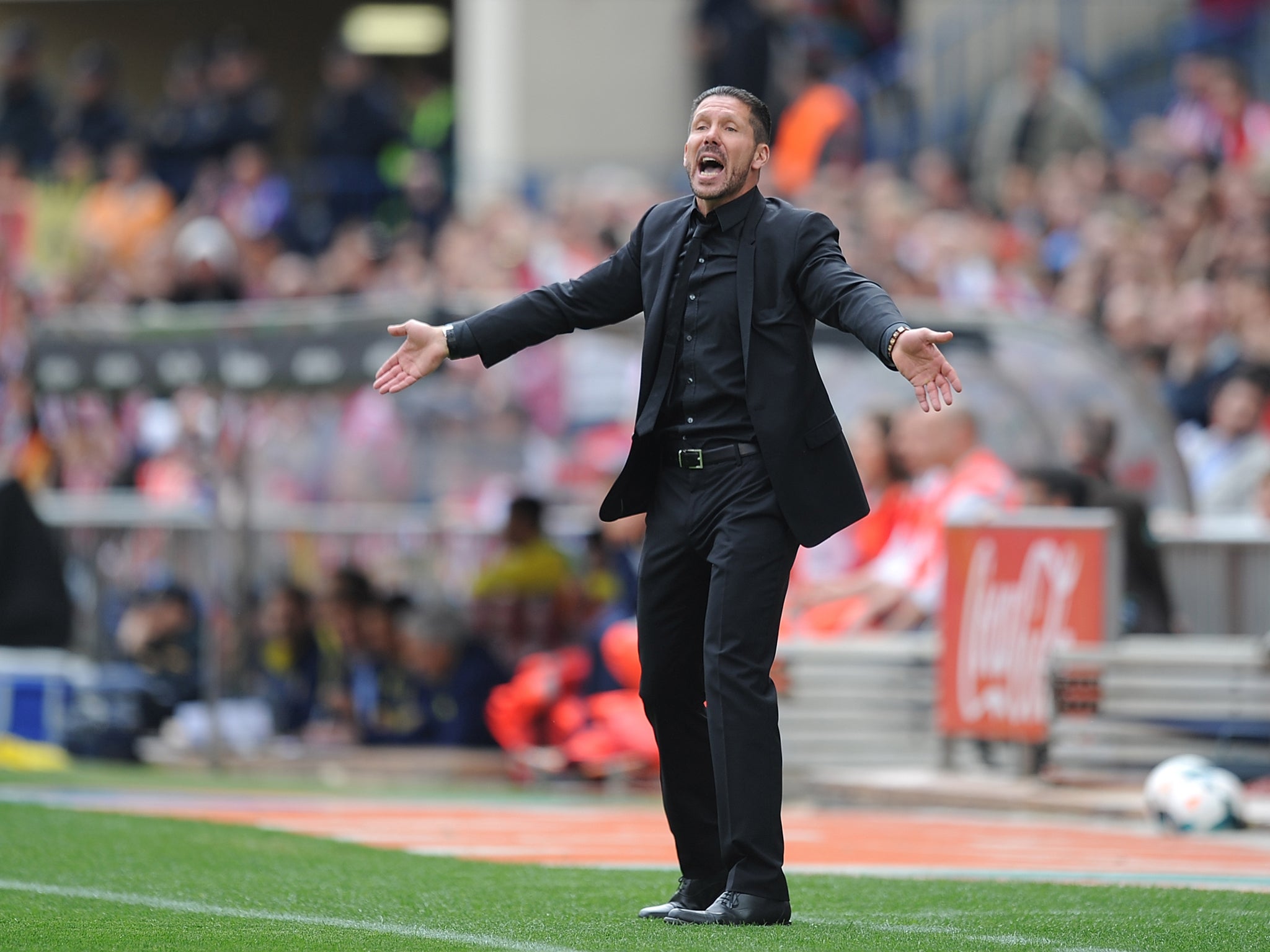 Diego Simeone is an active and inspiring presence on the Atletico touchline