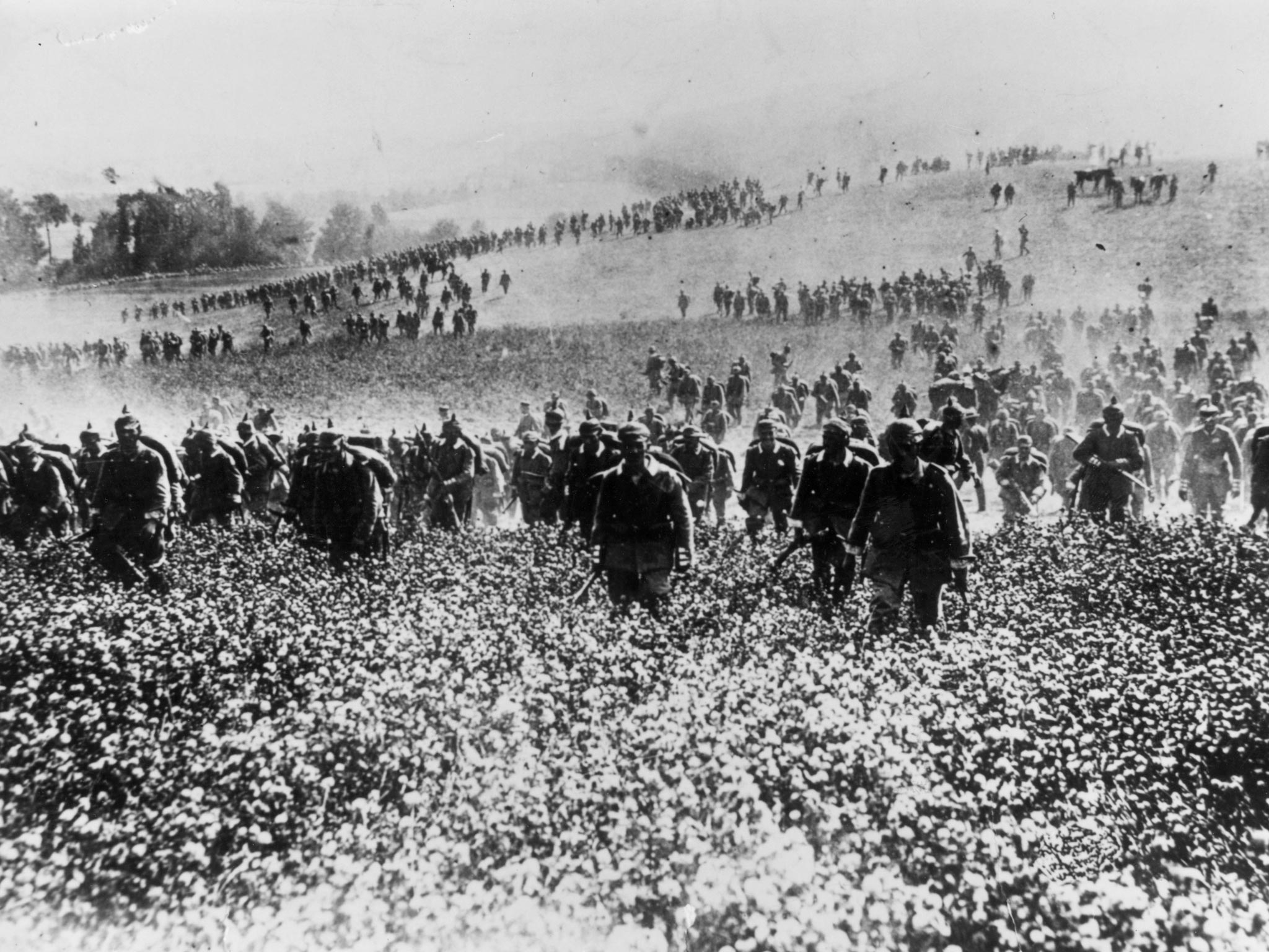 German infantry advance through Belgium in August 1914