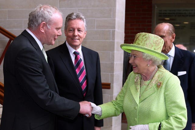 The Queen meeting McGuinness during her visit to Belfast in 2012