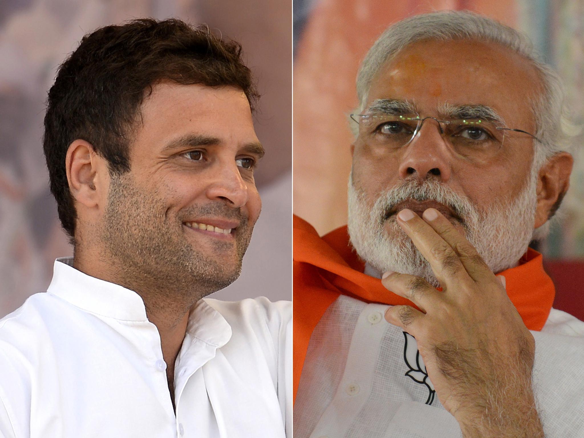 Ruling Congress party scion Rahul Gandhi (left) is being challenged by nationalist opposition leader Narendra Modi in the nine-day elections