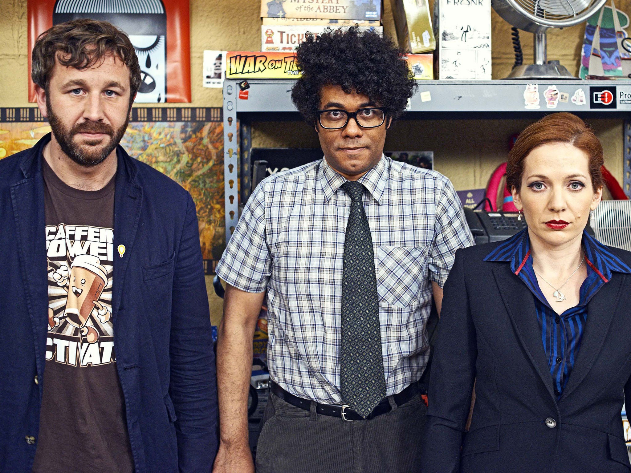 Chris O’Dowd, Richard Ayoade and Katherine Parkinson star in The IT Crowd, which leads the way with four nominations at the 2014 Bafta TV awards
