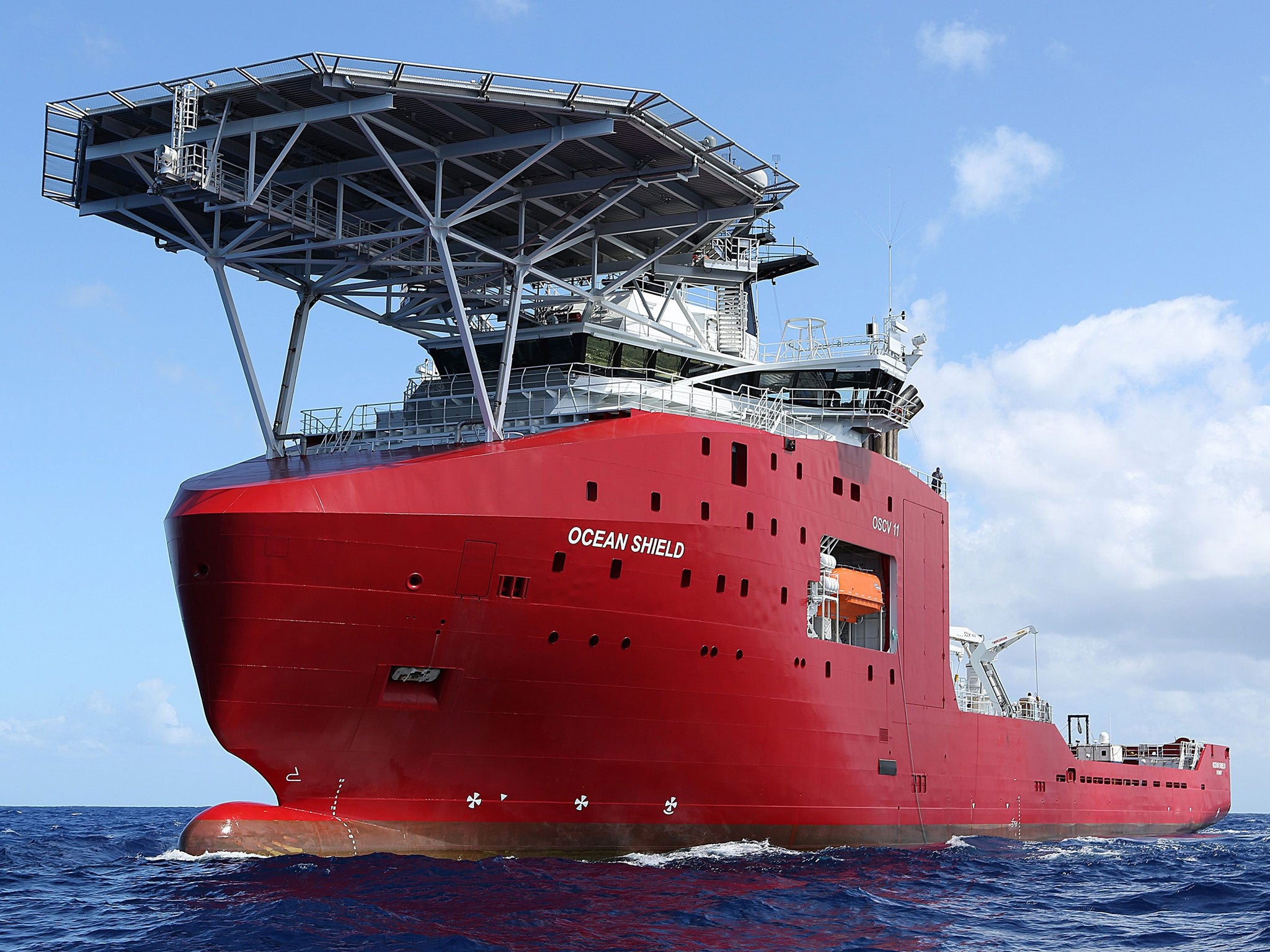 The towed pinger locator is deployed off the Australian Defence Vessel Ocean Shield, in the Indian Ocean