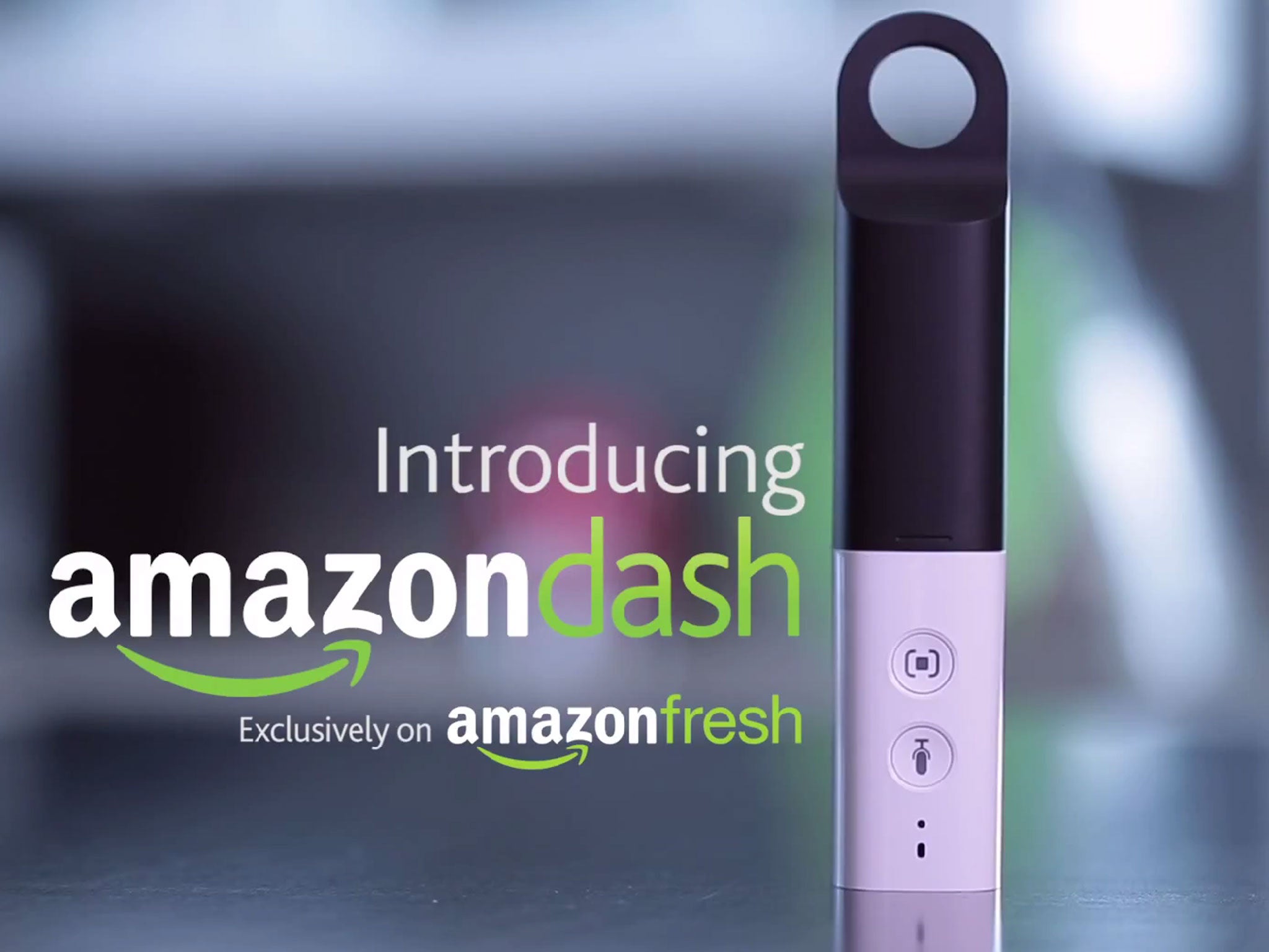 The Amazon Dash. It connects to a home's Wi-Fi connection to add items to a shopping list via voice input or barcode scanner.