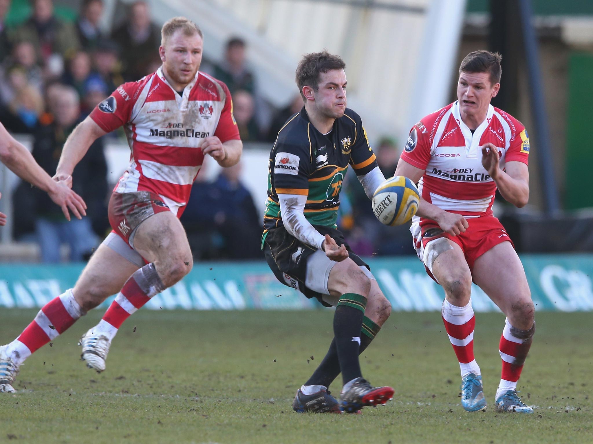 Northampton have struggled in the past month without their injured No 10 Stephen Myler (centre)
