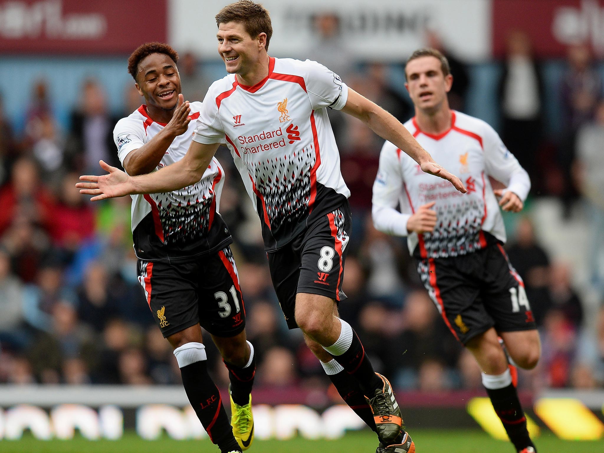 Steven Gerrard celebrates scoring for Liverpool in the victory over West Ham