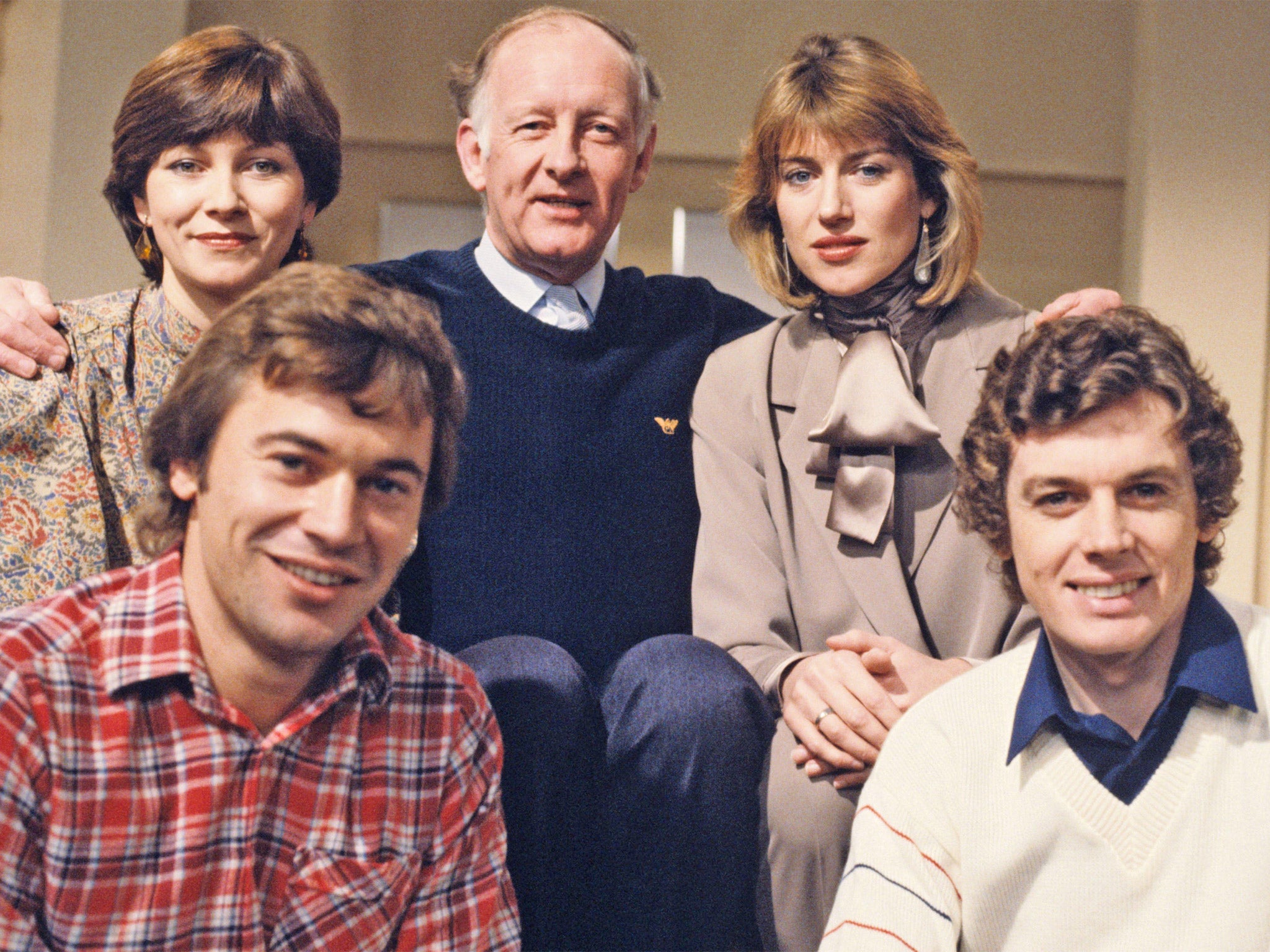 Cereal thrillers: Debbie Rix, Francis Wilson, Frank Bough, Selina Scott and David Icke at the launch of ‘Breakfast Time’ on BBC1 in 1983