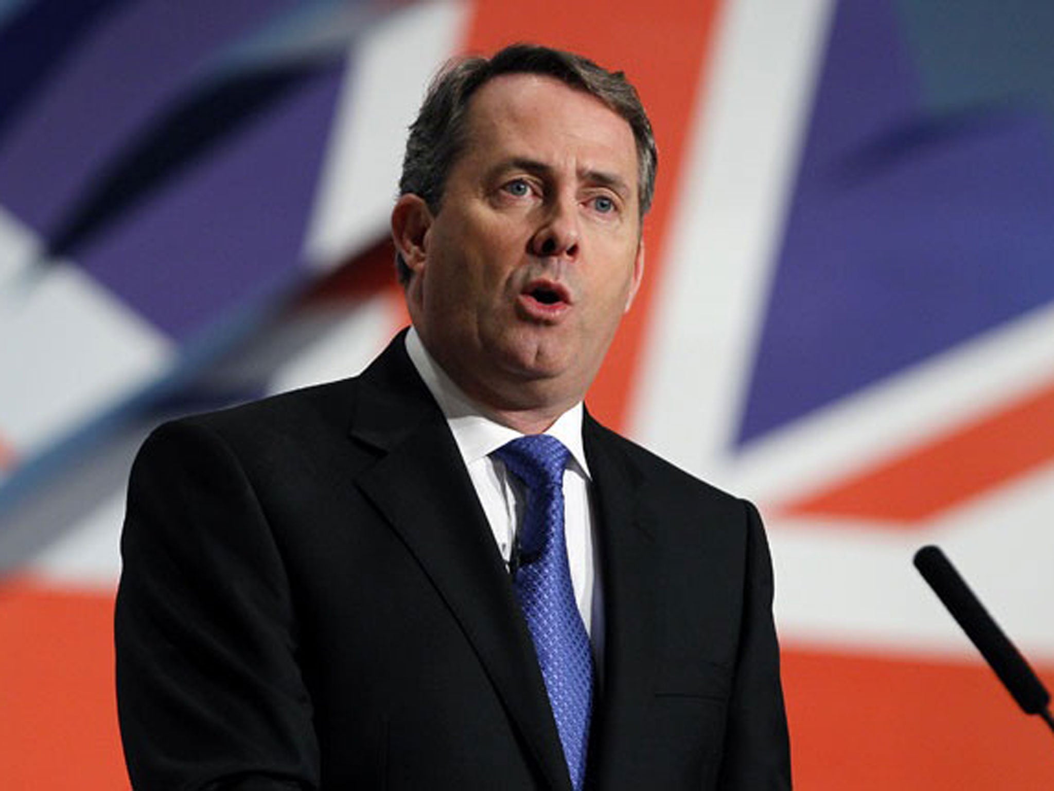 Liam Fox was set to speak at a conference for the right-wing American Enterprise Institute in Washington
