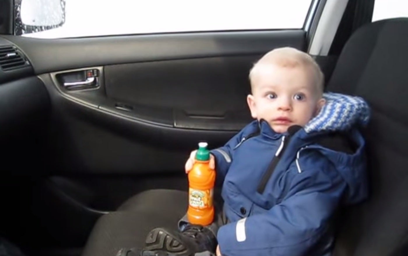 Toddler initially chugs a Fruit Shoot like it ain't nothin'