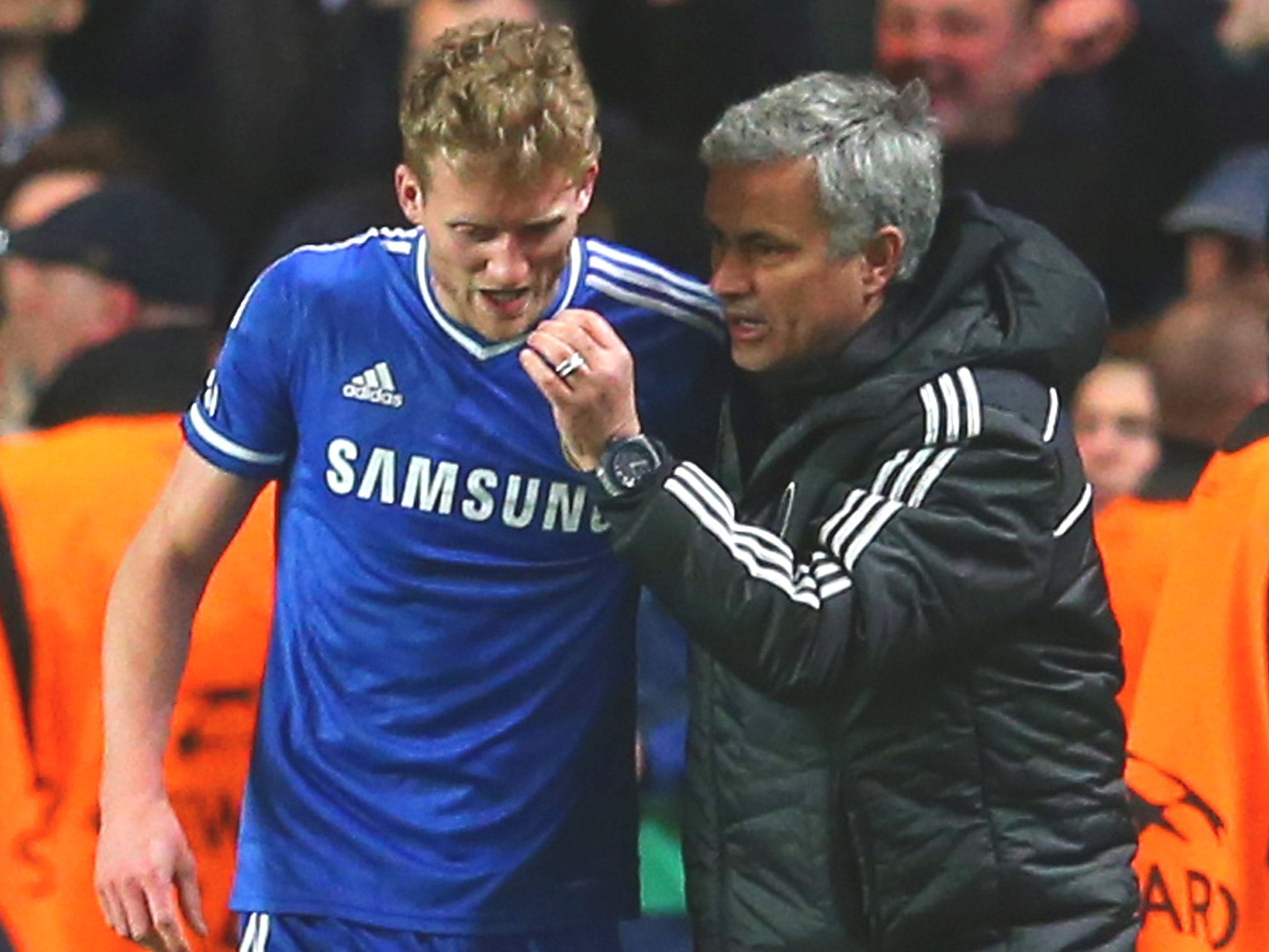 André Schürrle takes some orders from Jose Mourinho