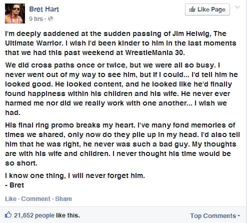 Like Warrior, Hart has a turbulent history with the WWE