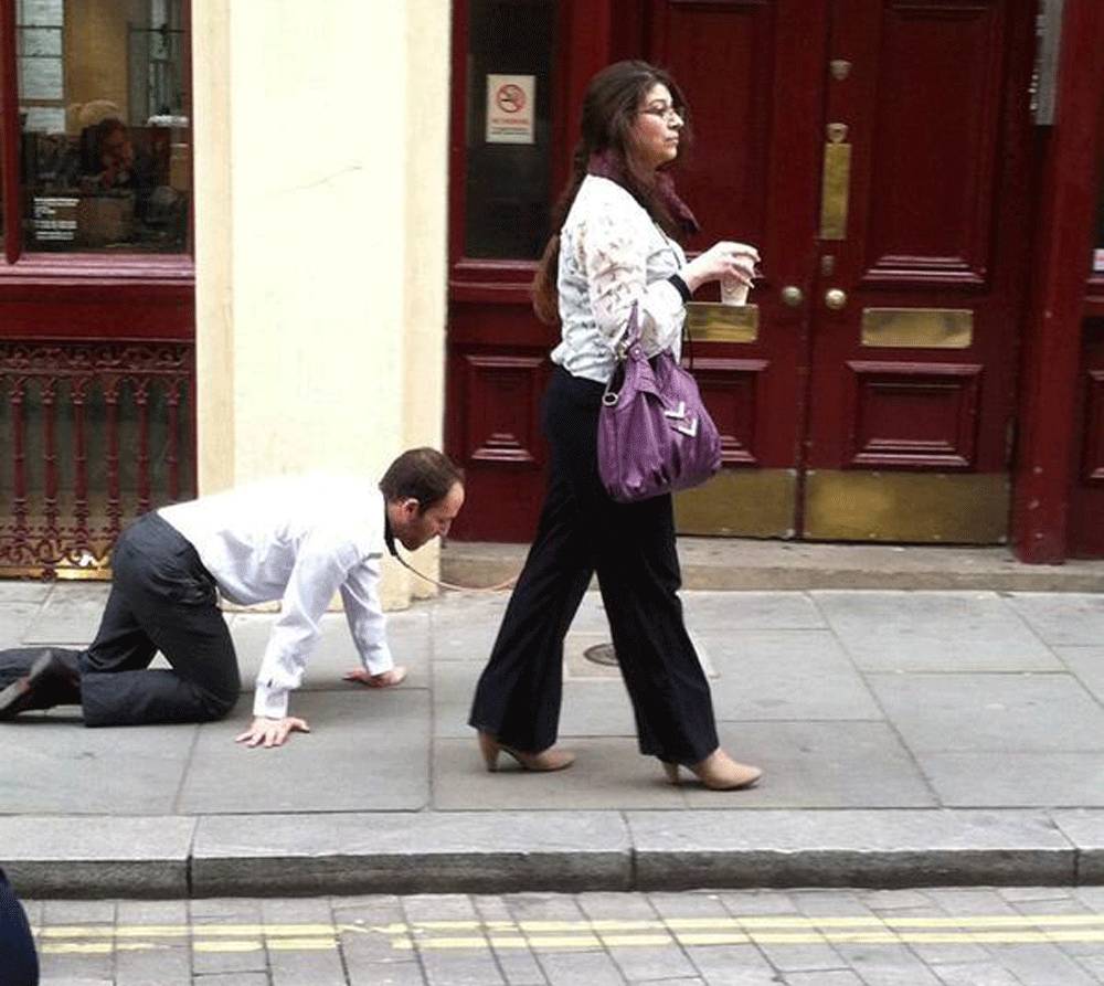 The man was unfazed by the dirty pavement