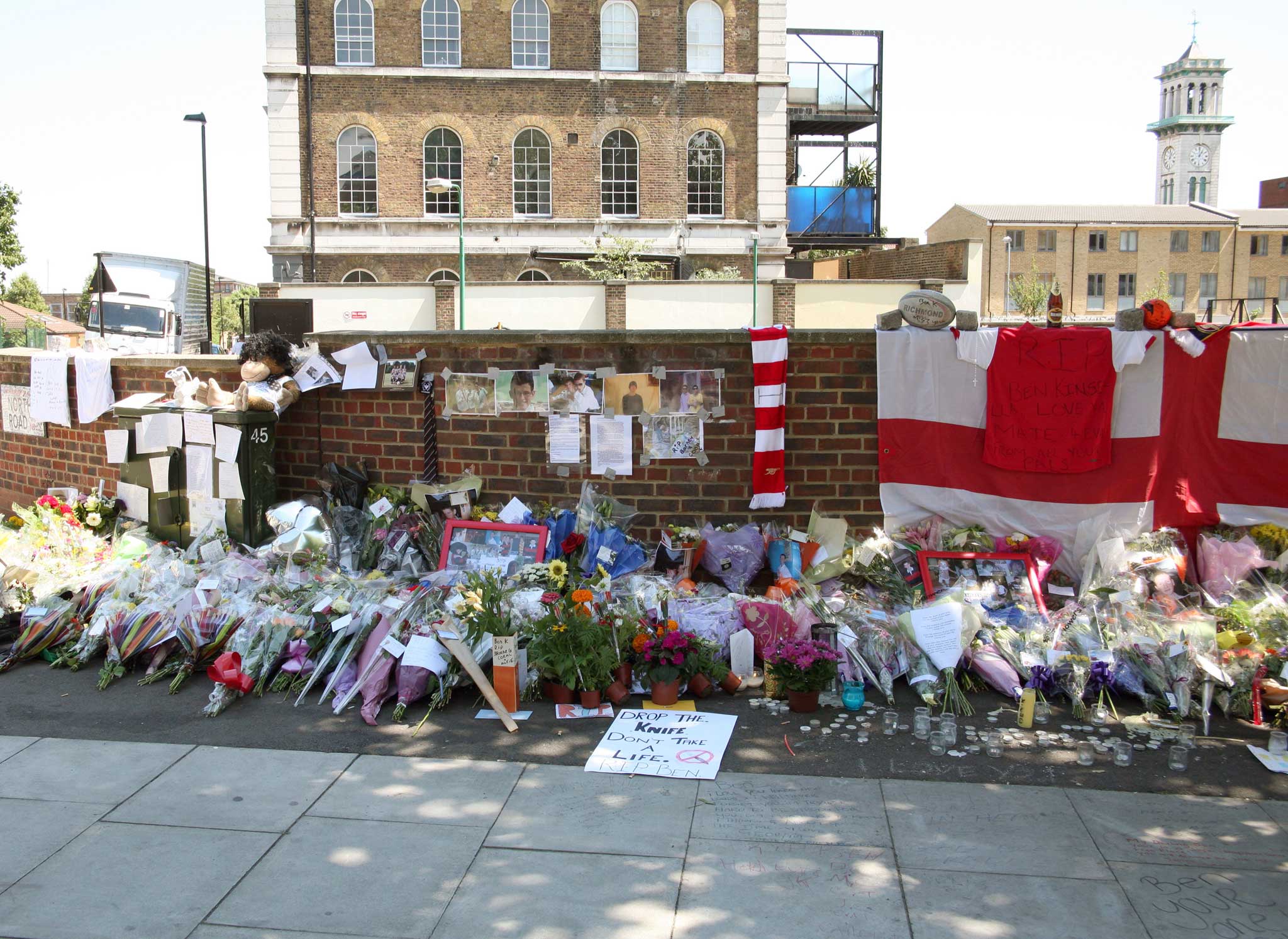 Tributes to stab victim Ben Kinsella in Islington, London in 2008