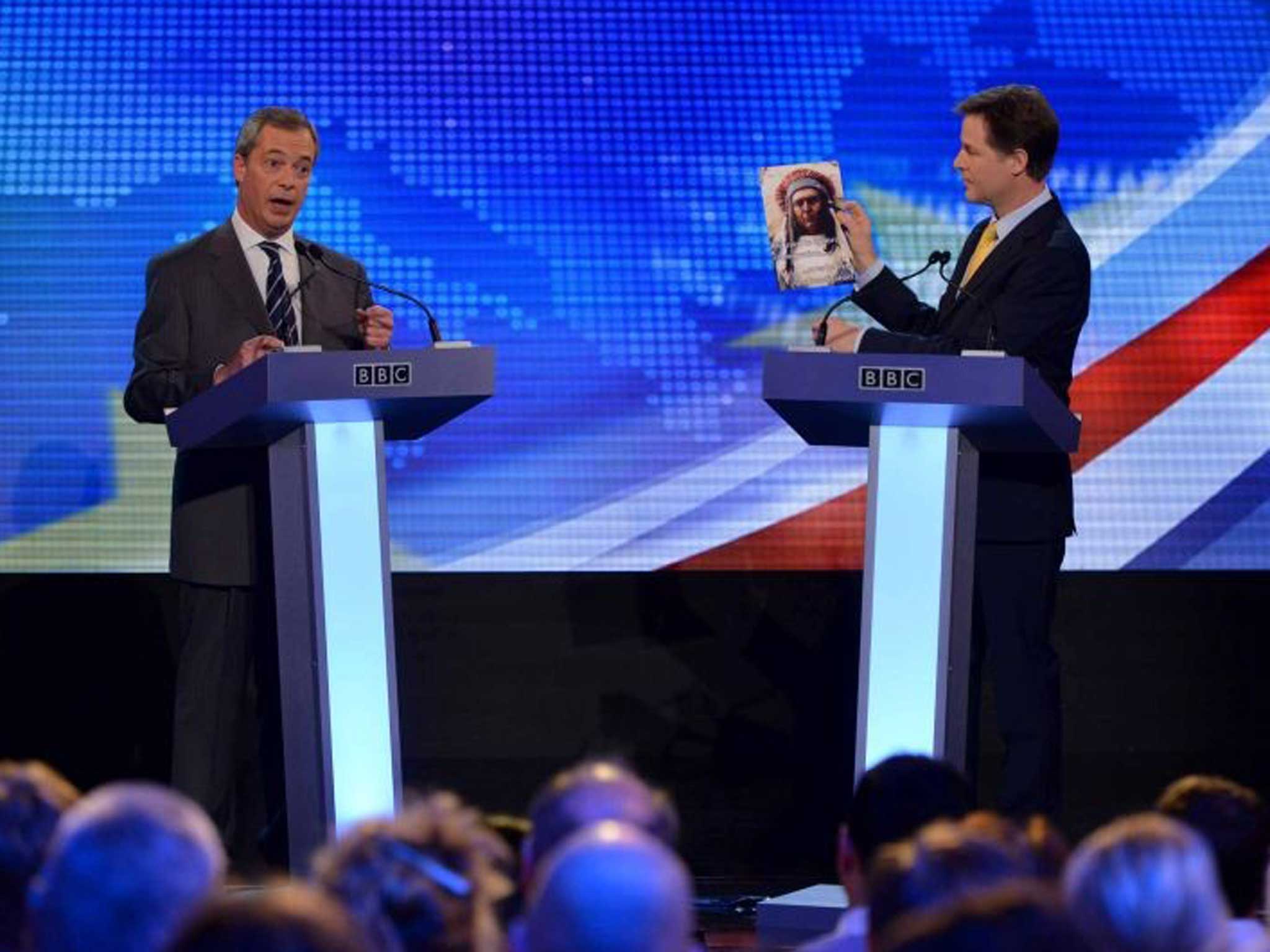Nigel Farage (left) benefited from the EU debate against Nick Clegg