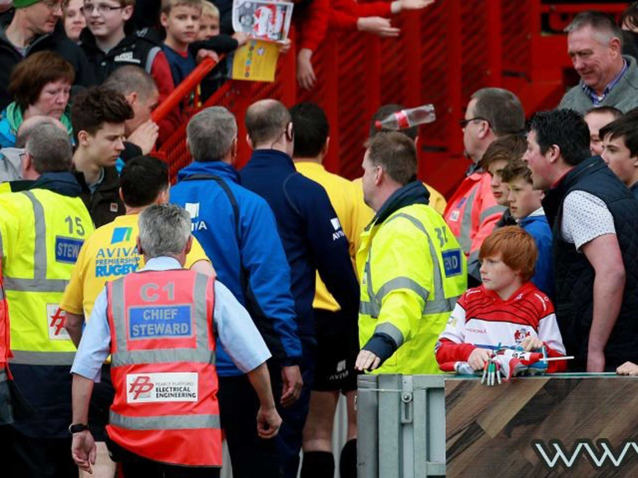 Sila Puafisi has a bottle thrown at him after the whistle