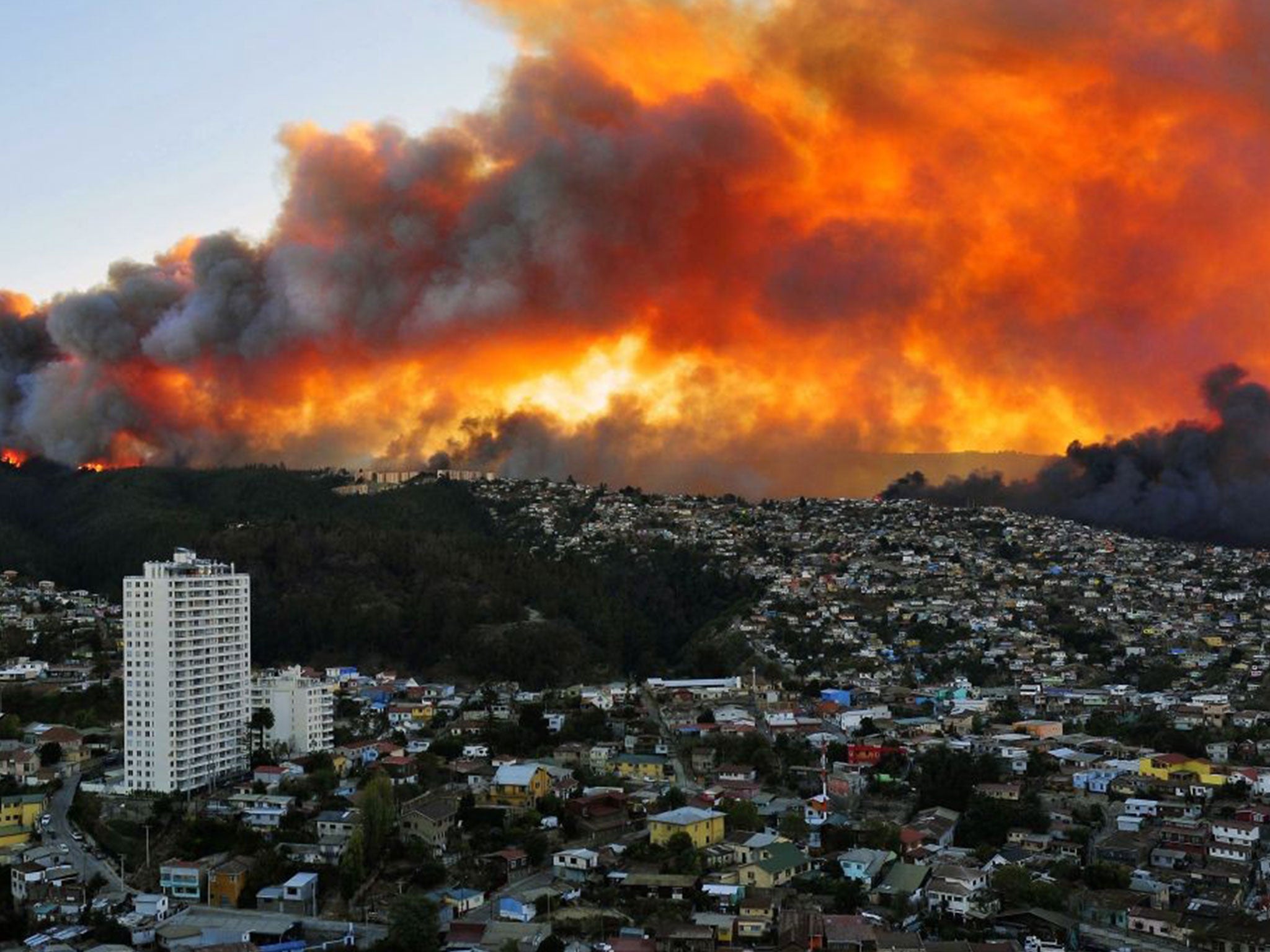 Flames rip through the port city of Valparaiso, 110 km west of Santiago, Chile