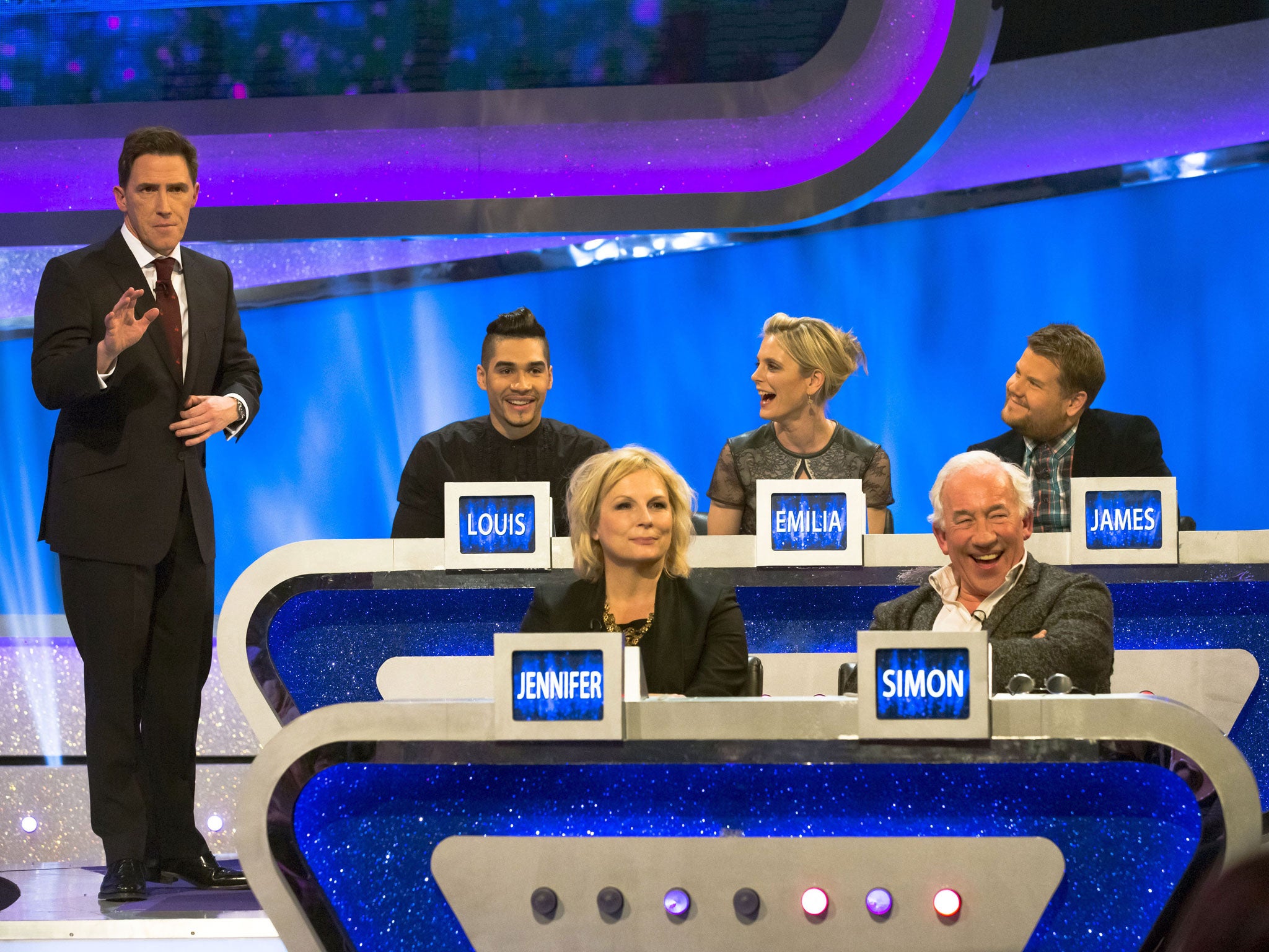 Prize fighters: Rob Brydon and celebrity guests on ‘The Guess List’