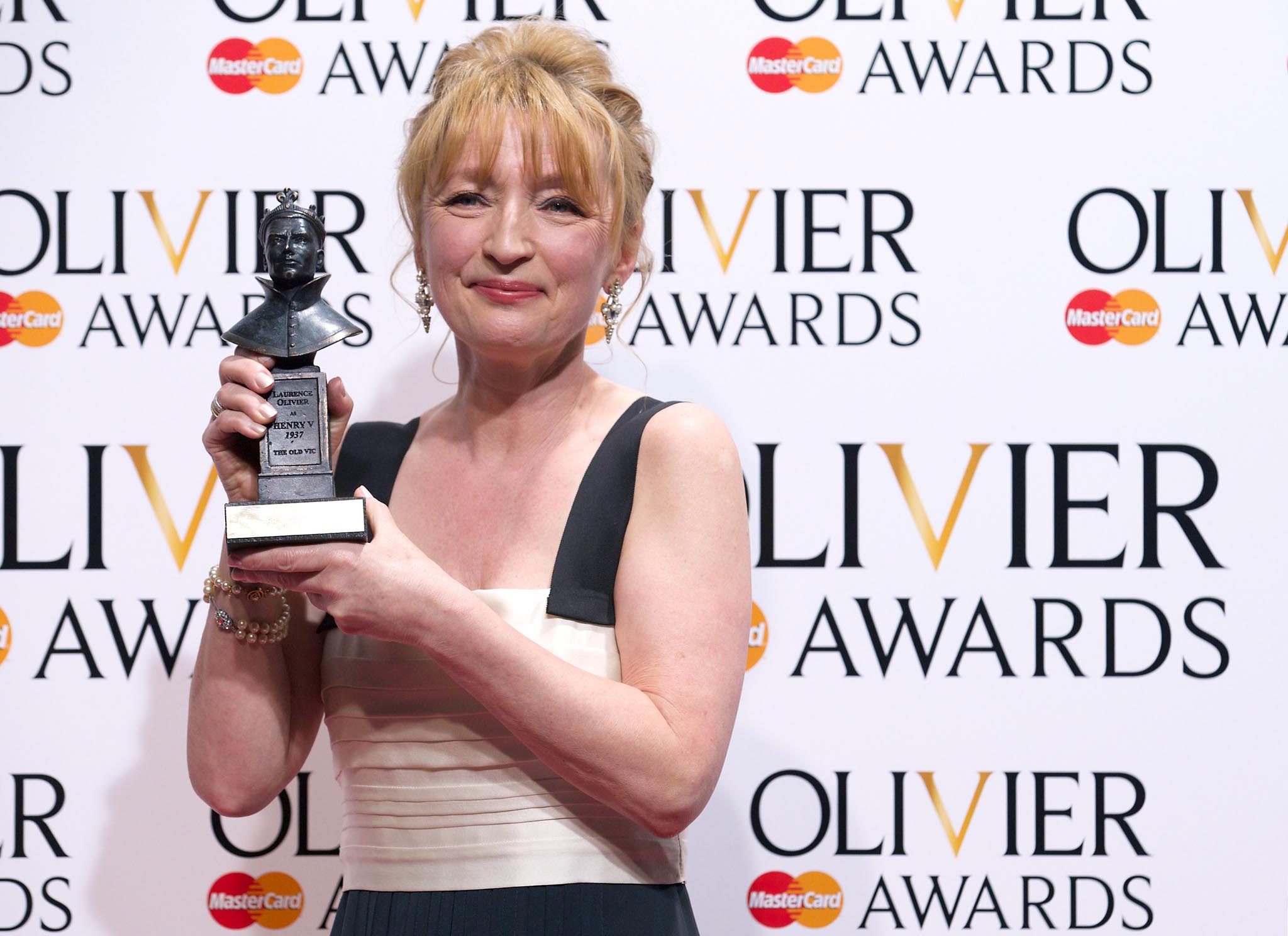 Lesley Manville with her Olivier for Best Actress for her role in 'Ghosts'