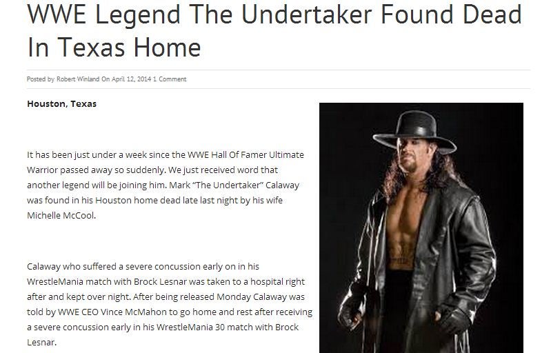 Undertaker Dead Hoax Wwe Legend Not Found Dead In Home As