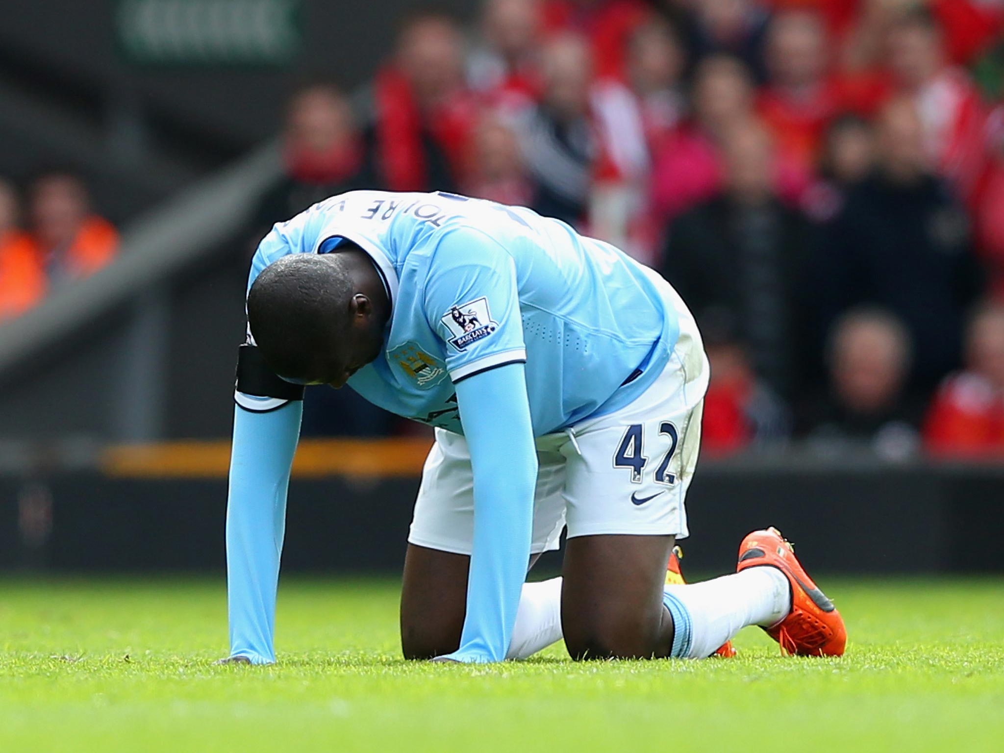 Yaya Toure was forced off with a groin injury in the 3-2 defeat to Liverpool