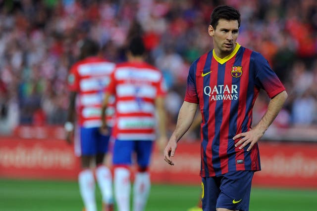 Barcelona forward Lionel Messi reacts during the La Liga defeat to Granada 