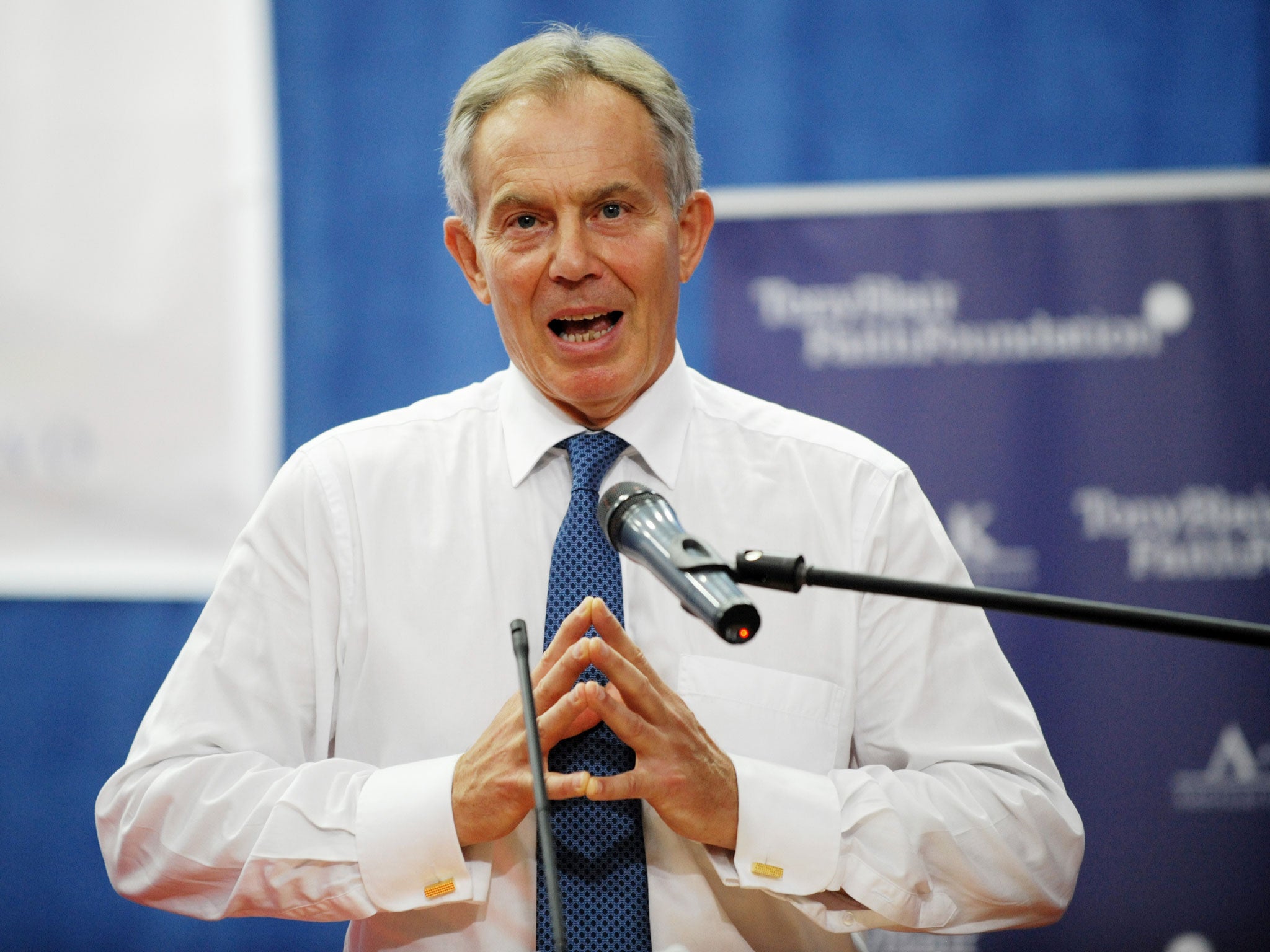 Tony Blair, pictured speaking in his role as founder of the Tony Blair Faith Foundation at the University of Pristina in 2012