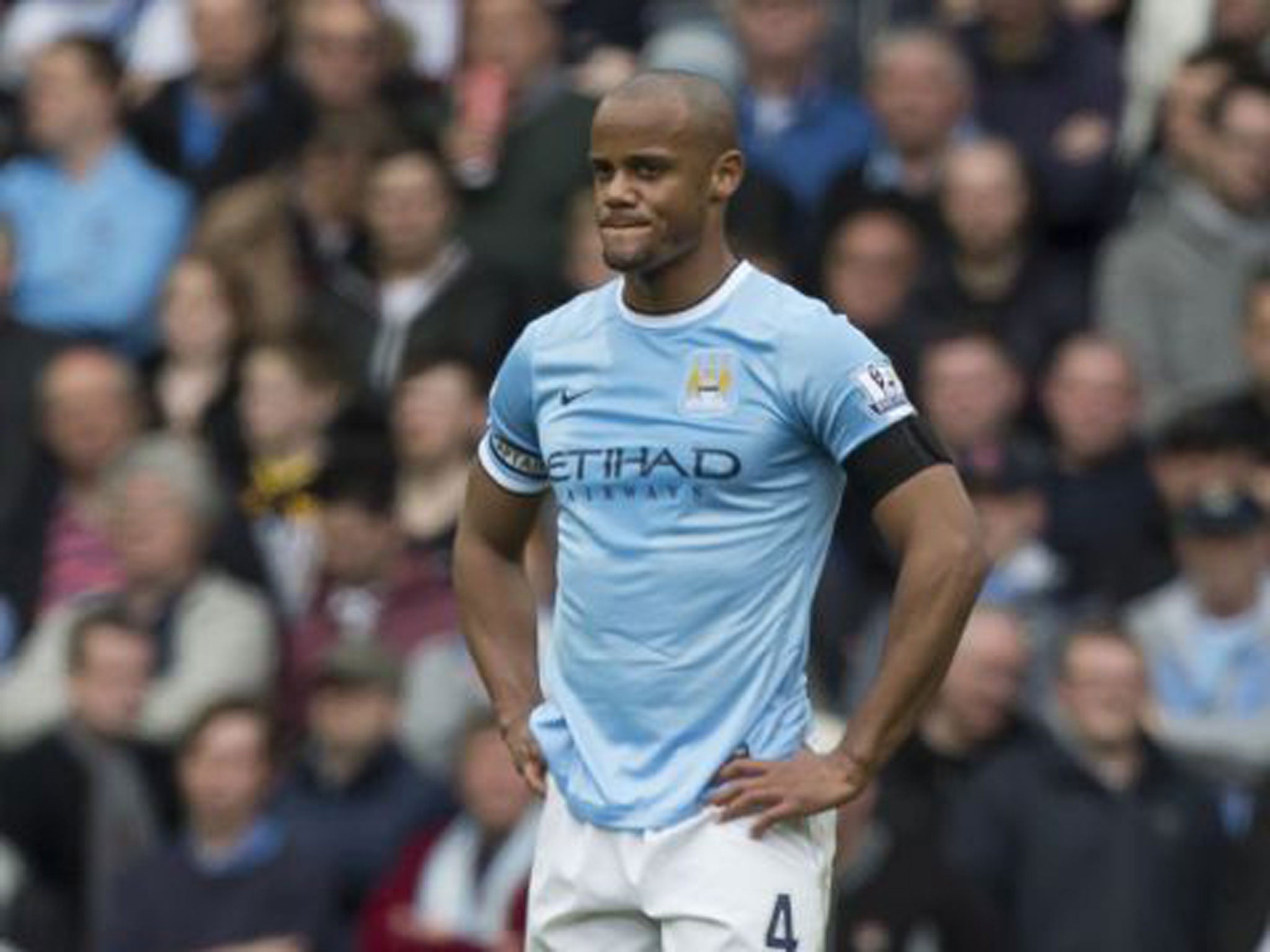Manchester City defender Vincent Kompany looks on at Anfield