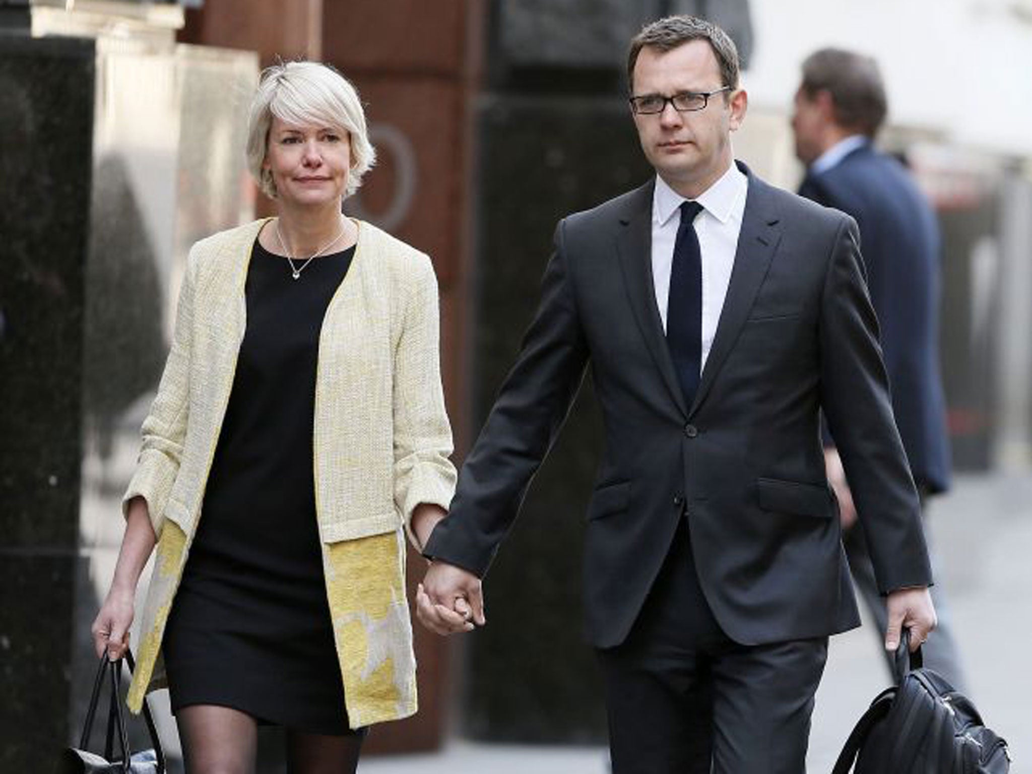 Andy Coulson and his wife, Eloise Patrick, arrive at the Old Bailey