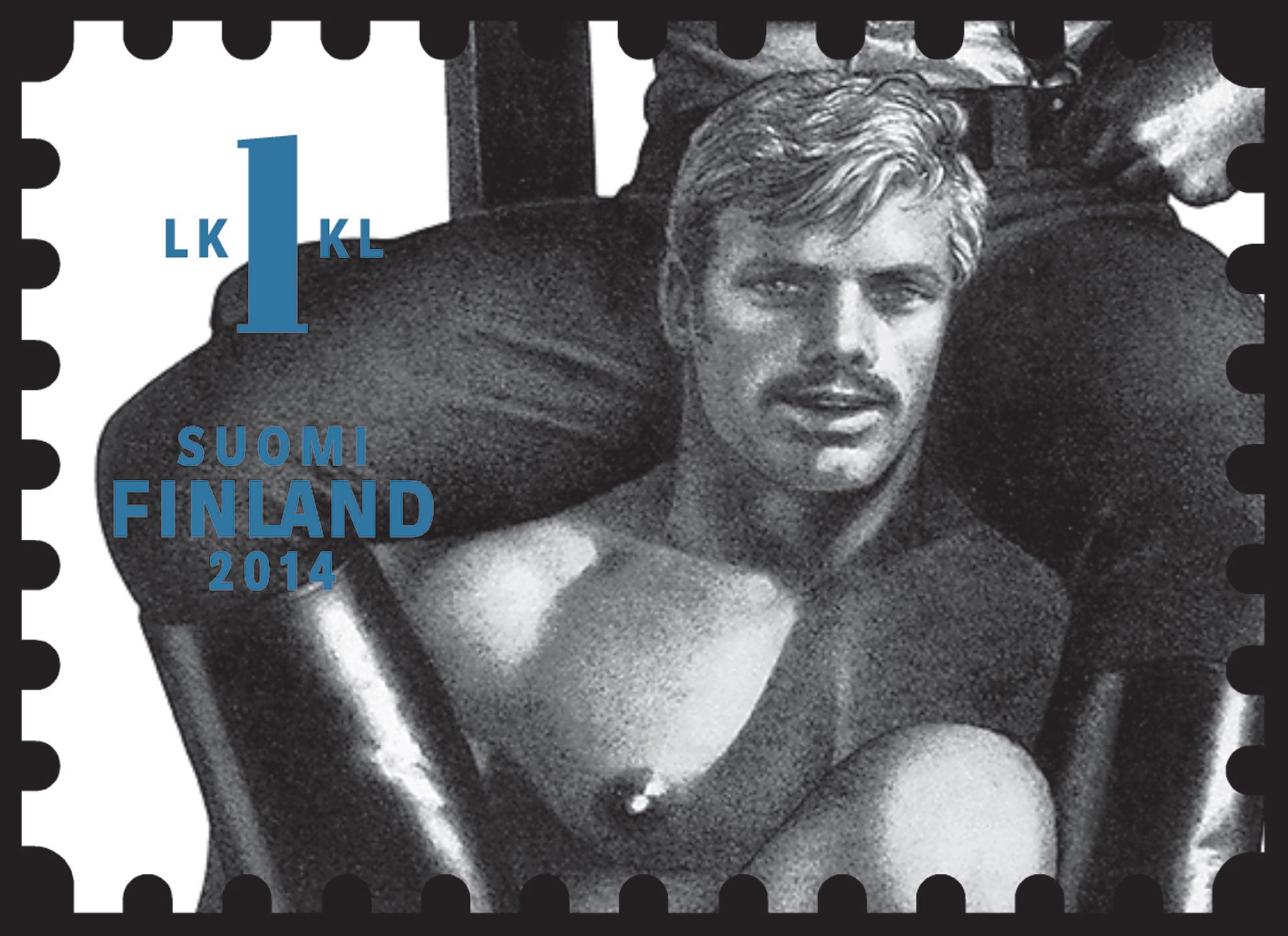 A close-up of Tom of Finland's new Finnish stamp