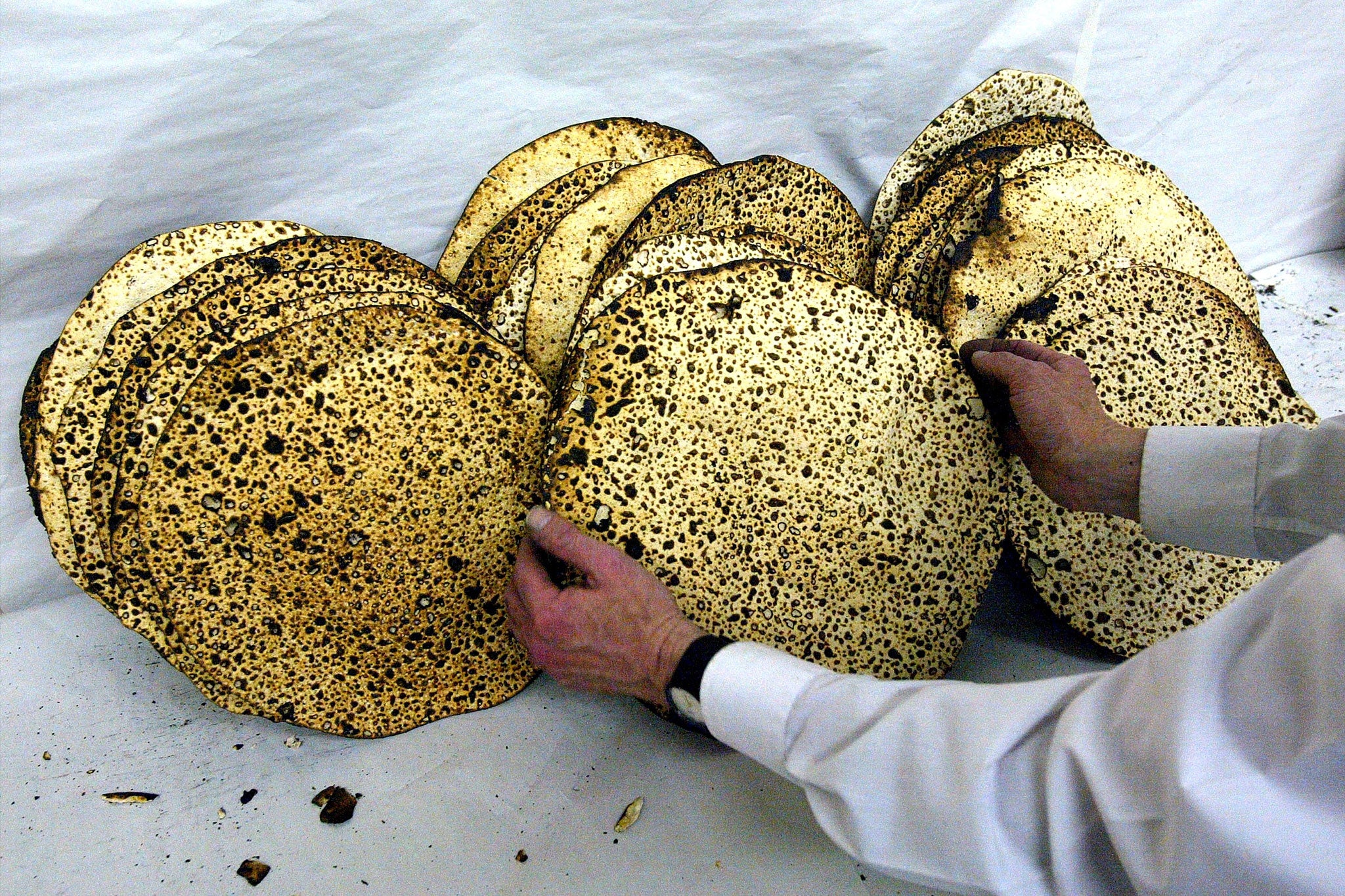 Unleavened bread is prepared for the night of Passover
