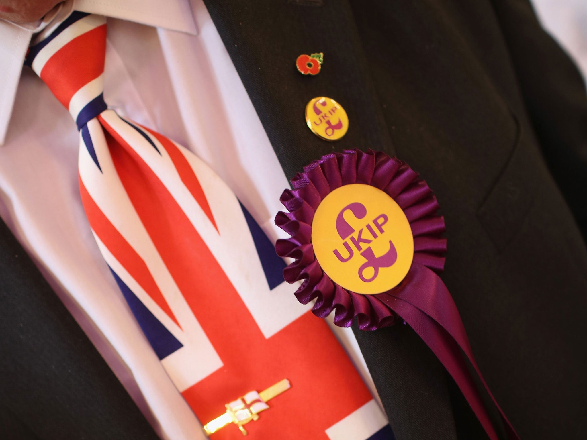 A delegate sporting a Union Flag tie attends the UKIP annual party conference at Central Hall, Westminster on September 21, 2013 in London, England.