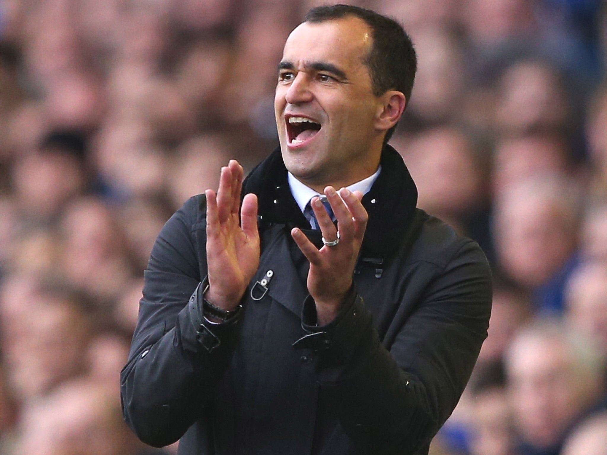 Roberto Martinez makes a gesture on the touchline
