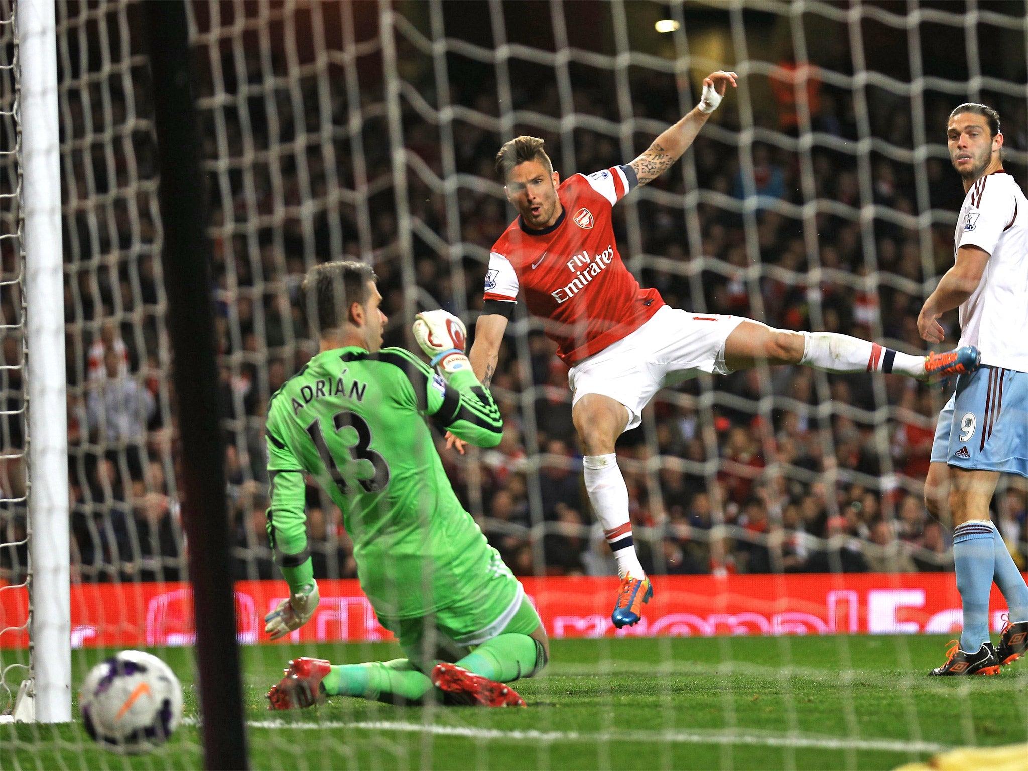 Oliver Giroud puts Arsenal ahead with his weaker right foot after showing sublime touch to get the ball under control