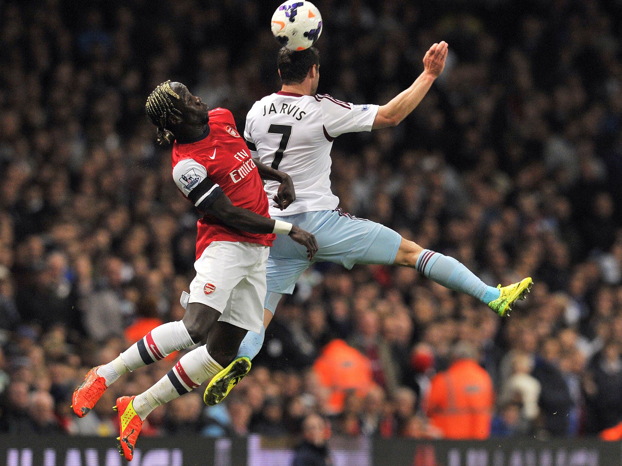 Bacary Sagna and Matt Jarvis vie for the ball in Arsenal's 3-1 win over West Ham