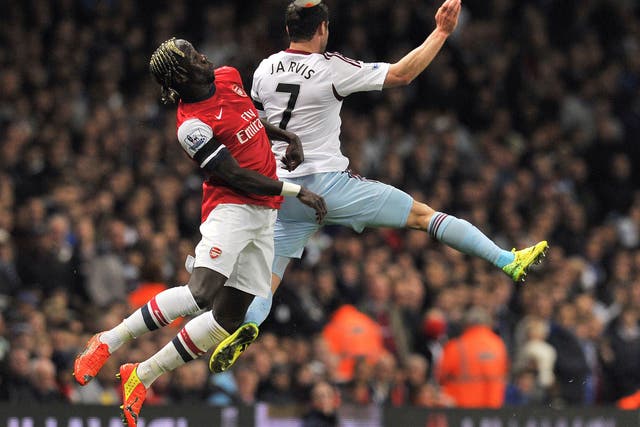 Bacary Sagna and Matt Jarvis vie for the ball in Arsenal's 3-1 win over West Ham
