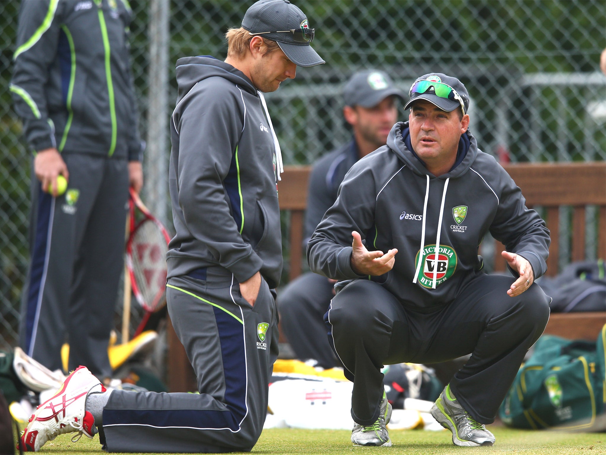 Mickey Arthur (right) with Shane Watson – one of the Australia players he struggled to discipline – at Edgbaston last summer just before his sacking