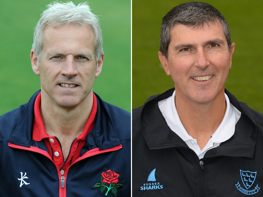 Lancashire coach Peter Moores and Sussex coach Mark Robinson