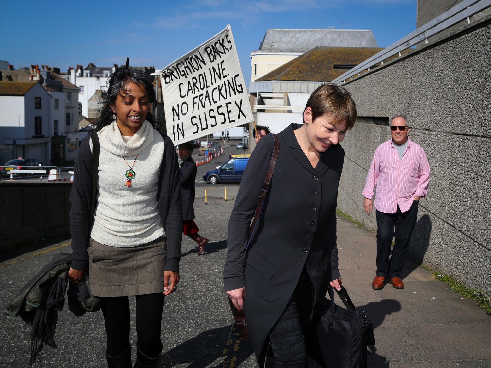 Caroline Lucas arrives at court in Brighton yesterday, where she was cleared of public order offences