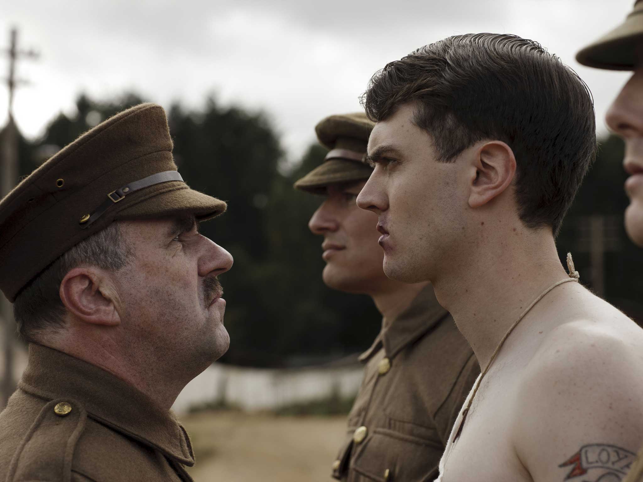 Sergeant Aloysius McCafferty confronts Lance Corporal Enda Peache in BBC drama The Crimson Field