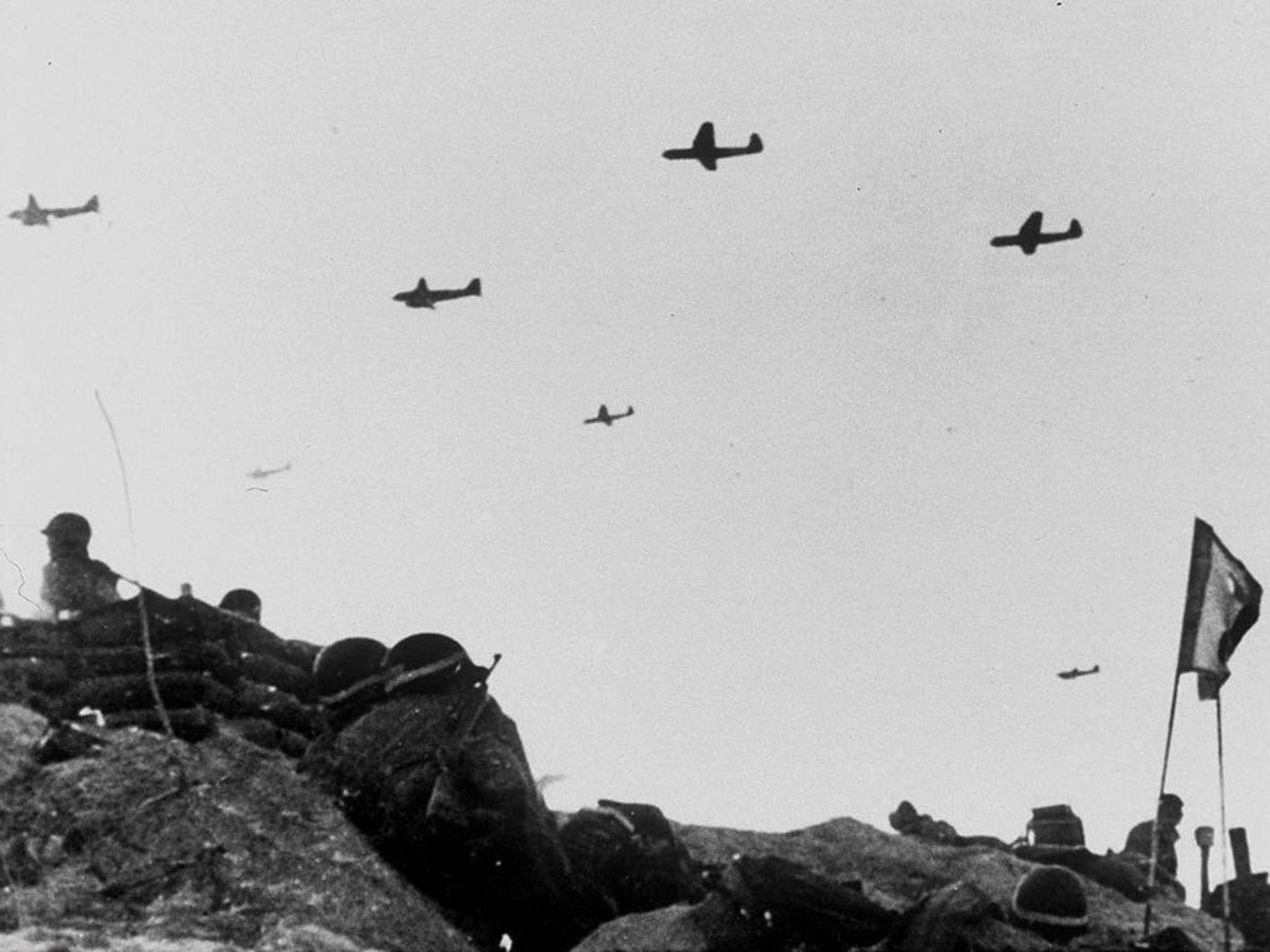 Allied aircraft fly over Normandy during the D-Day invasion in 1944