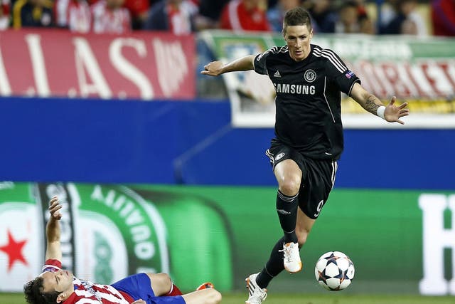 Fernando Torres in action for Chelsea against his former side in the first leg