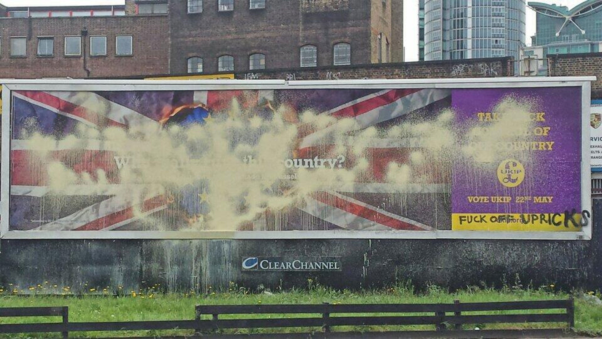 Users on Twitter shared this image showing the Ukip poster near Vauxhall station in south London, where it has been selectively altered