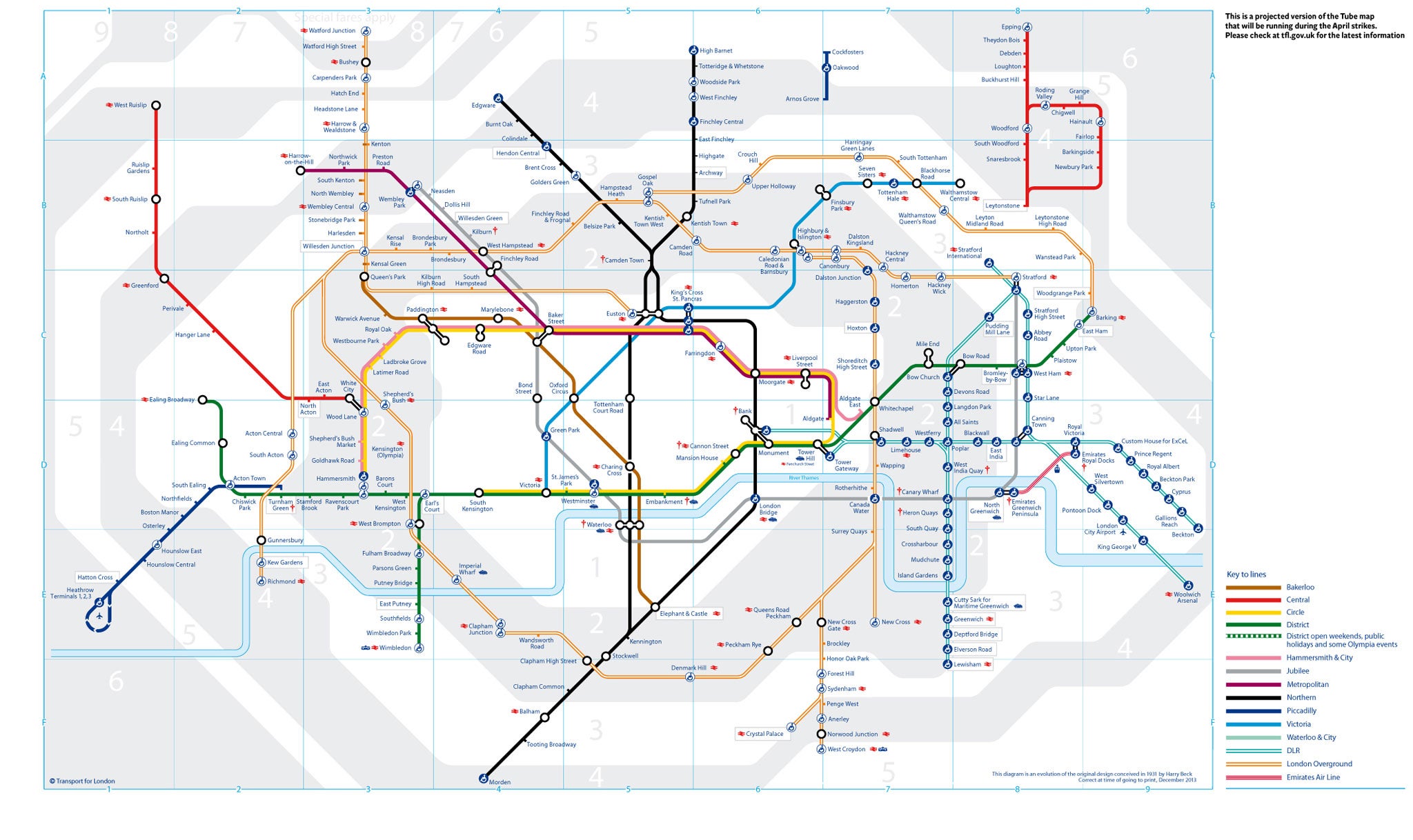 What the London Underground is predicted to look like during the strike (click to enlarge)