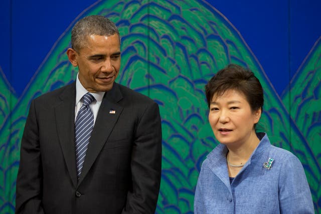 President Barack Obama with South Korean President Park Geun-hye during his recent visit to the country