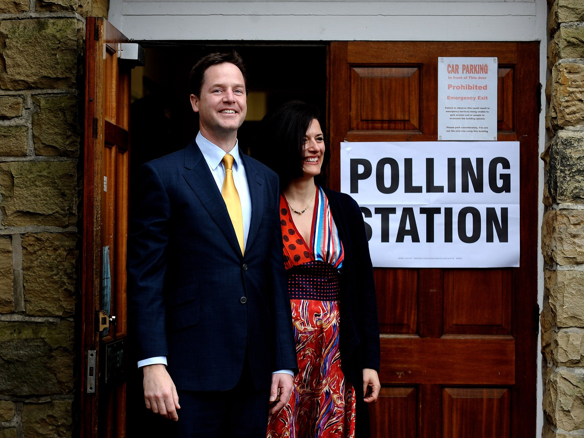 Nick Clegg casting his vote with his wife Miriam Gonzalez Durantez in 2010. The Liberal Democrats have slumped to their lowest rating since the last election.