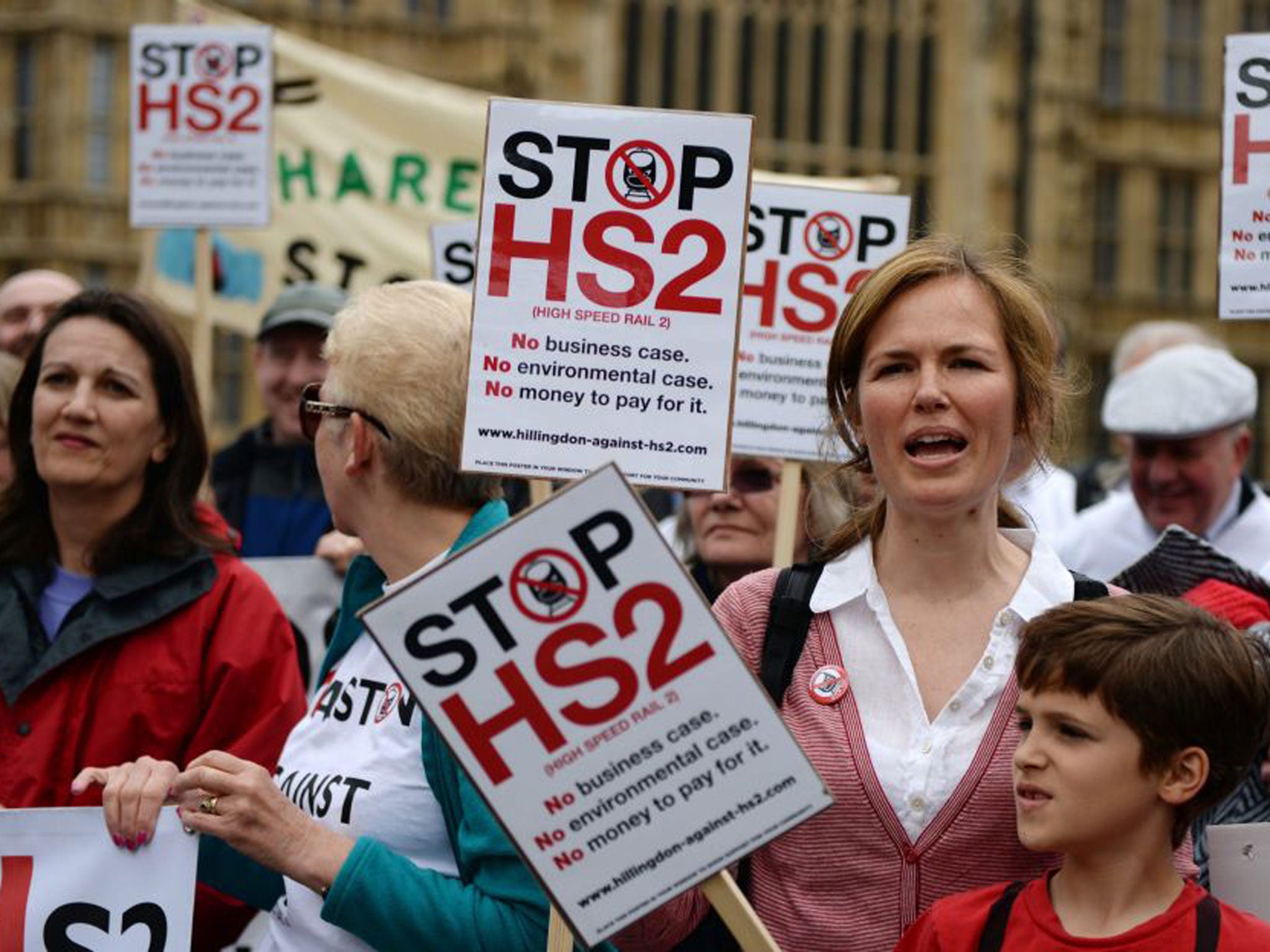 Campaigners protesting against HS2 outside Parliament yesterday