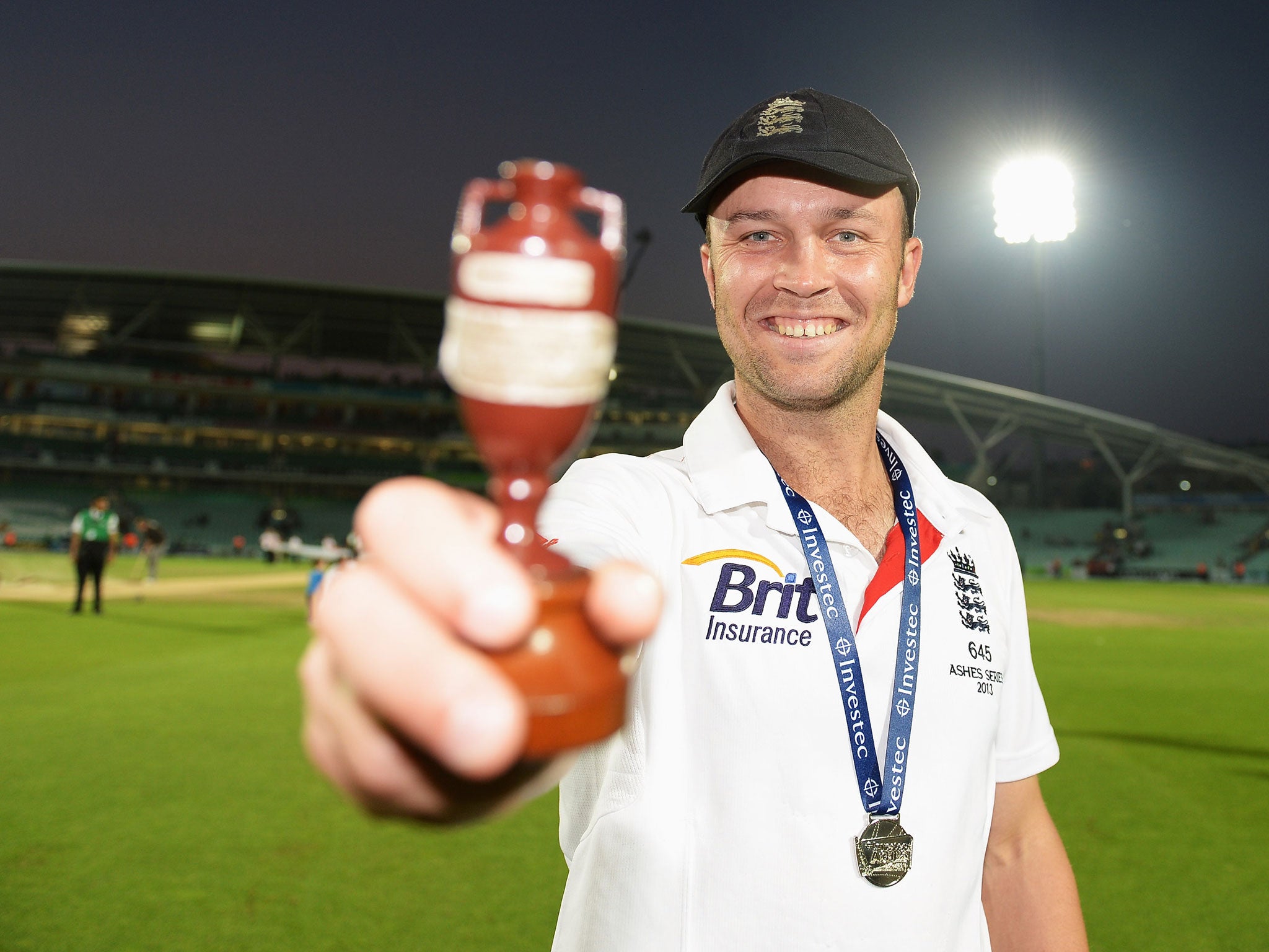 Jonathan Trott poses with the urn after England won the Ashes last year