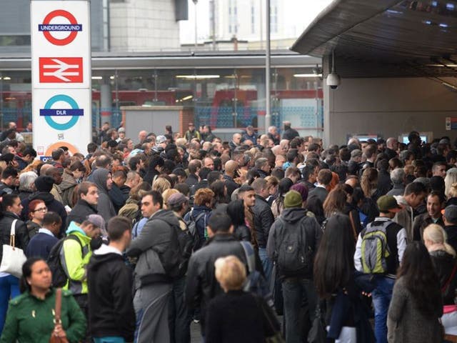 Commuters at Stratford Underground, Overground and DLR Station in east London, on the first day of a 48 hour strike by tube workers on the London Underground over ticket office closures. 