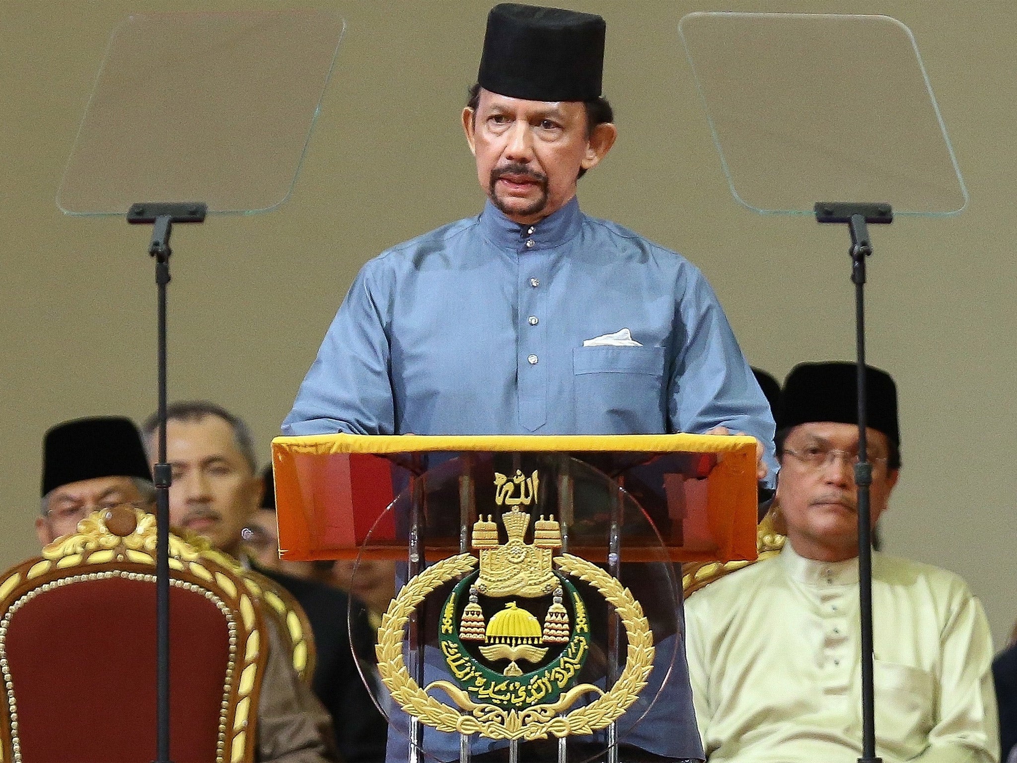 Brunei's Sultan Hassanal Bolkiah delivers a speech during the official ceremony of the implementation of Sharia Law in Bandar Seri Begawan