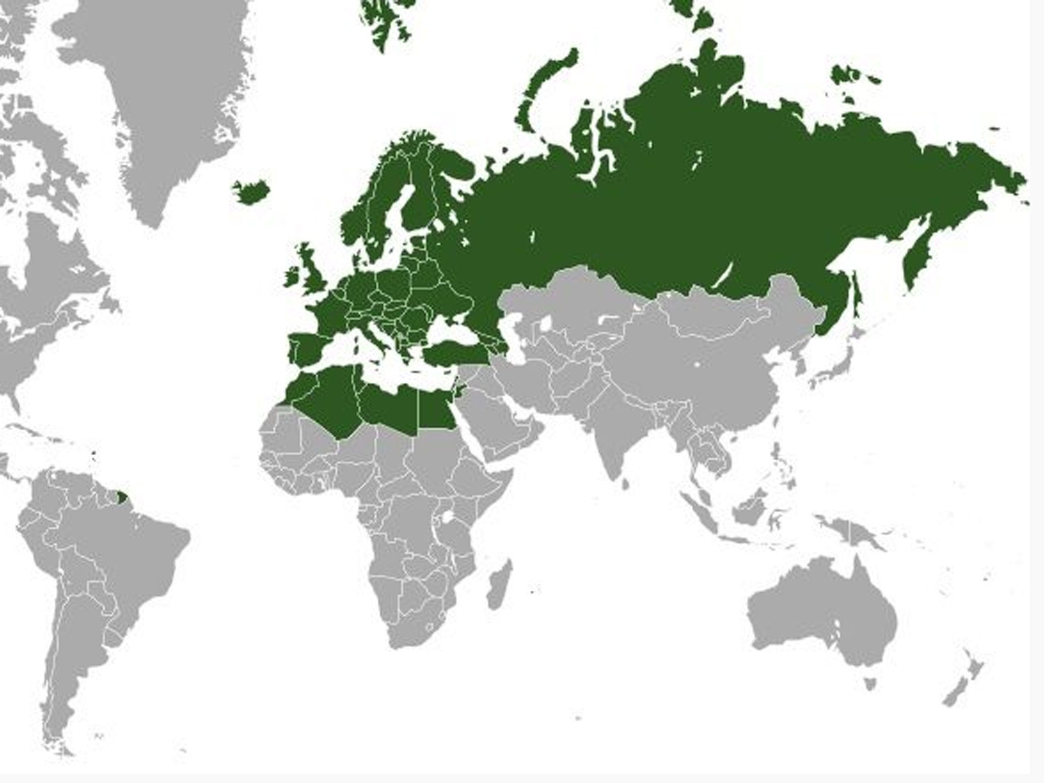 Eurovision map showing active members of the EBU