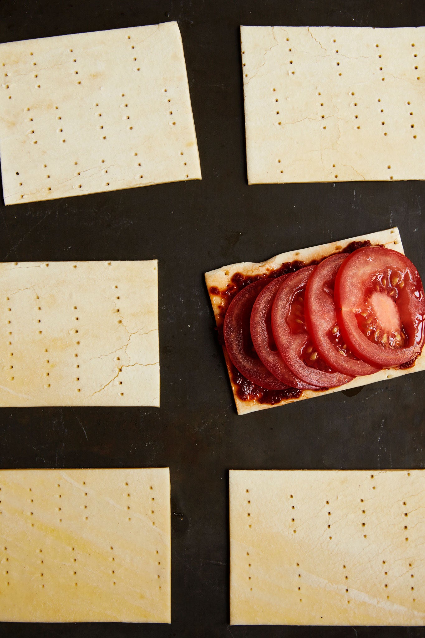 One of Mark's tomato tarts takes shape